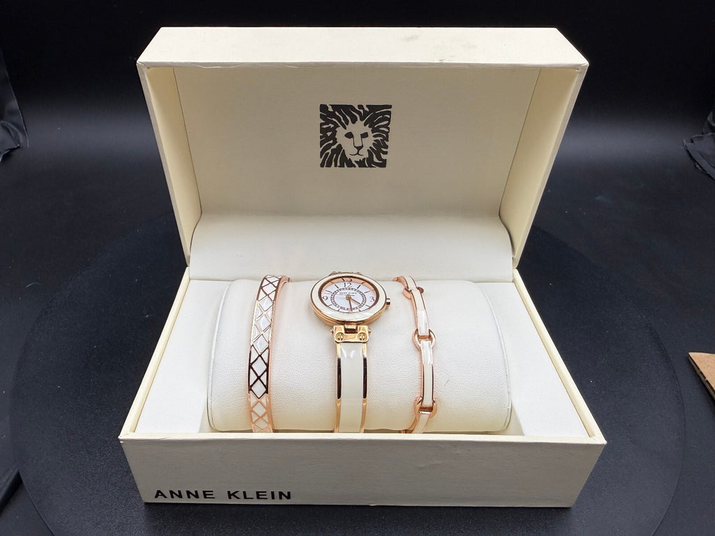 Anne Klein Rose Gold Watch & 2 Bracelet Set w/ Box