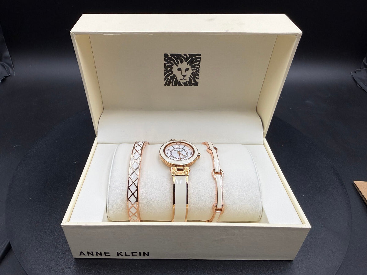 Anne Klein Rose Gold Watch & 2 Bracelet Set w/ Box