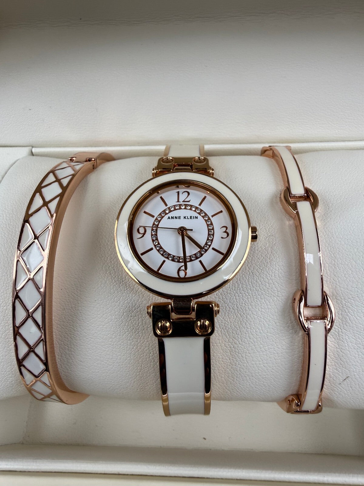Anne Klein Rose Gold Watch & 2 Bracelet Set w/ Box