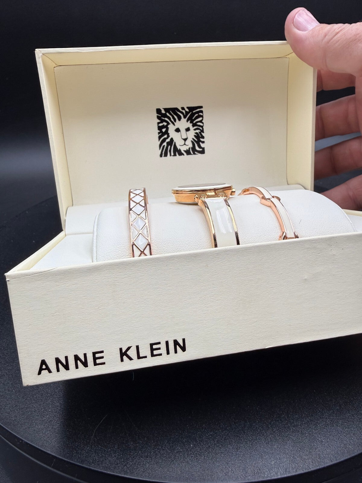 Anne Klein Rose Gold Watch & 2 Bracelet Set w/ Box