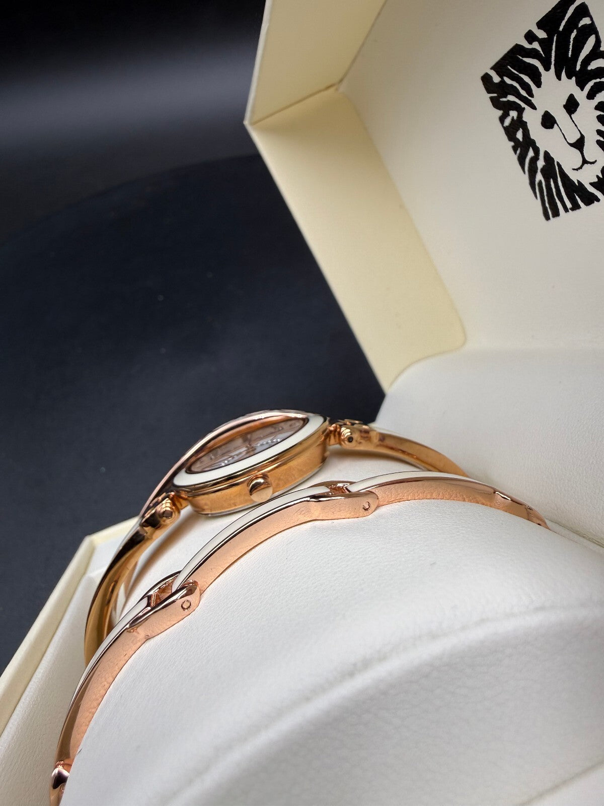 Anne Klein Rose Gold Watch & 2 Bracelet Set w/ Box
