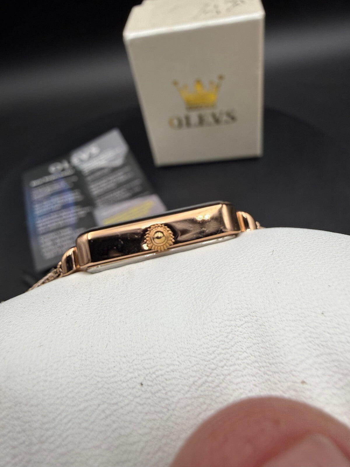OLEVS Luxury Green Dial Rectangular Women's Wristwatch with Rose Gold Mesh Band
