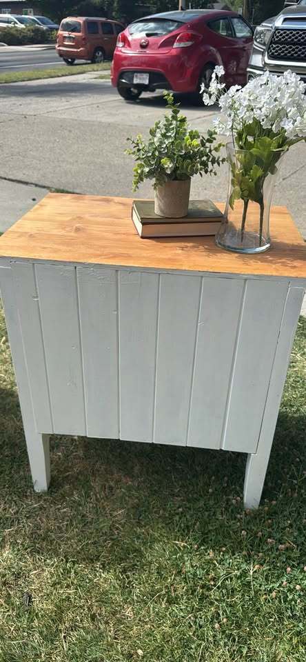 Refinished Solid Wood Farmhouse End Tables | Matching Pair | Butcher Block Tops