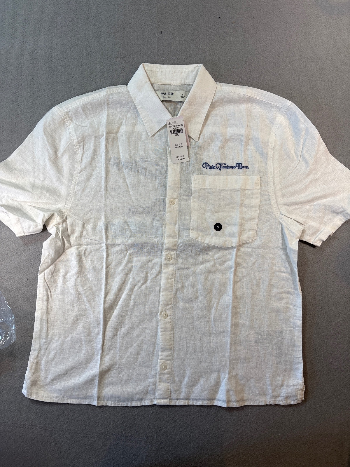 Hollister Boxy Fit White Linen Short Sleeve Shirt Small