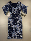 J S Collections Navy Multi Embroidered Floral Cocktail Dress