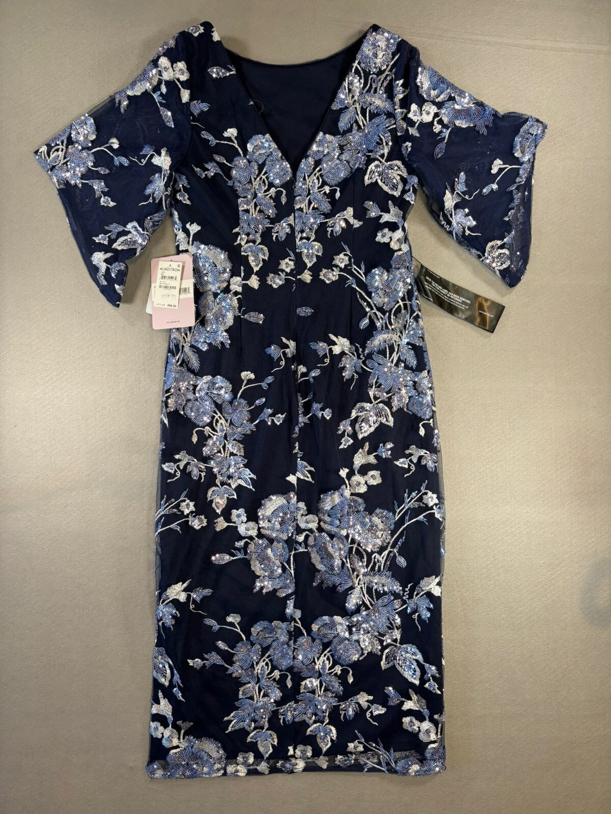 J S Collections Navy Multi Embroidered Floral Cocktail Dress