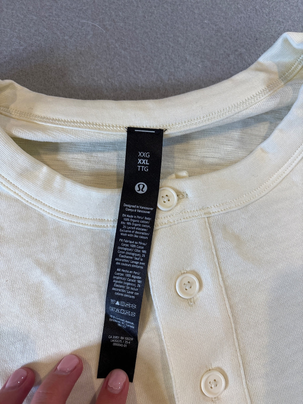 Lululemon Men's Long Sleeve Henley Shirt XXL Cream