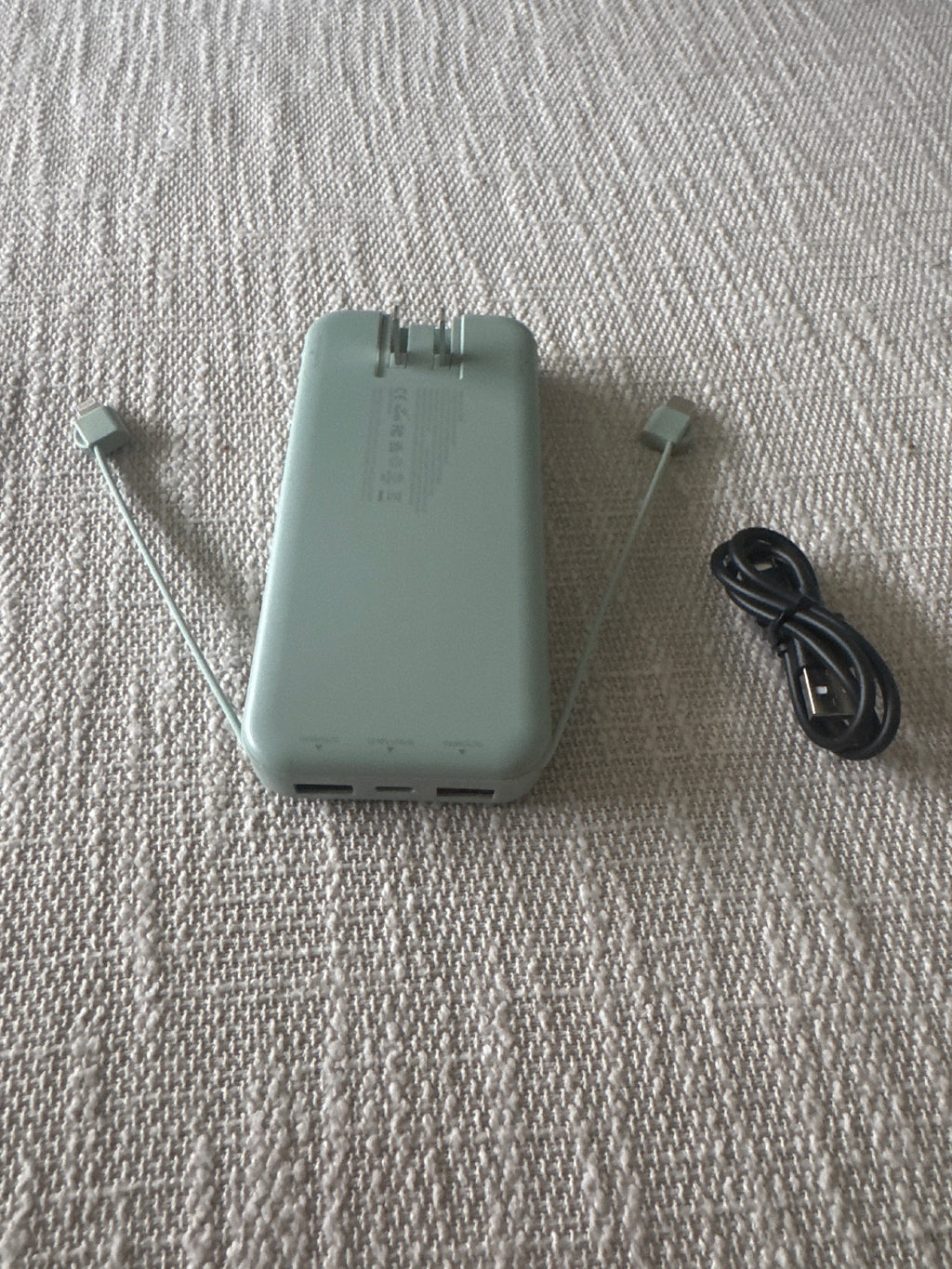 Portable Power Bank with Built-in AC Wall Plug and Dual Charging Cables