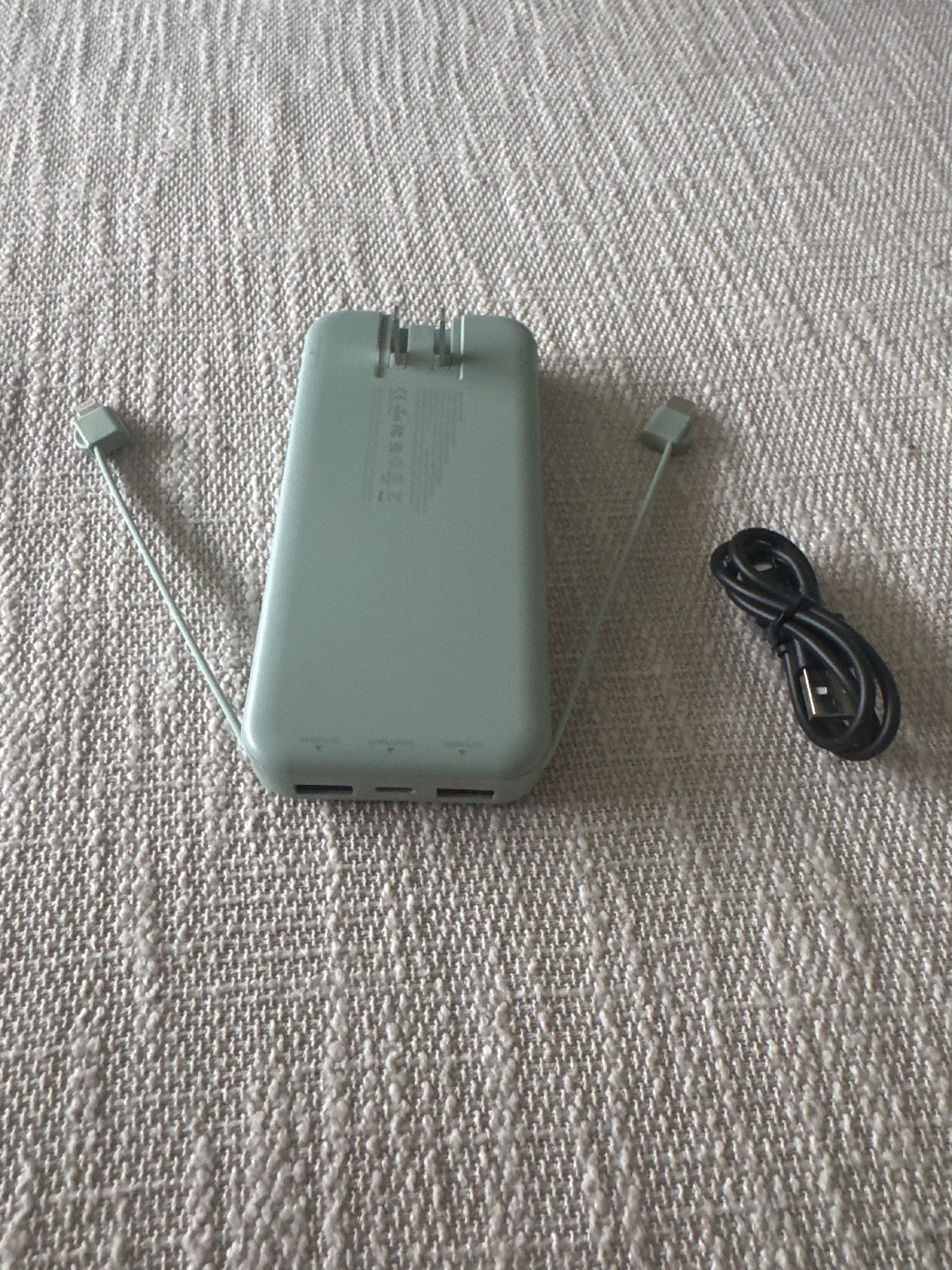 Portable Power Bank with Built-in AC Wall Plug and Dual Charging Cables