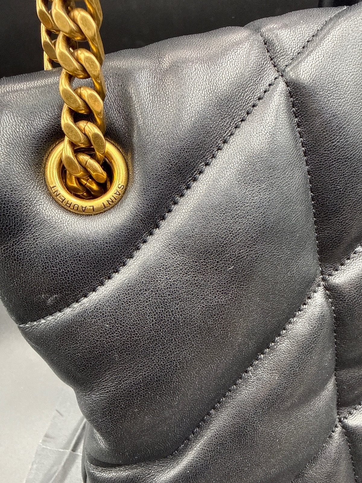 Saint Laurent YSL Med Loulou Puffer Black Leather Bag