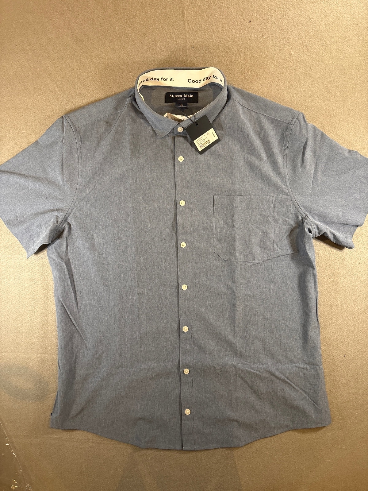 Mizzen+Main Leeward XL Trim Short Sleeve Dress Shirt Blue