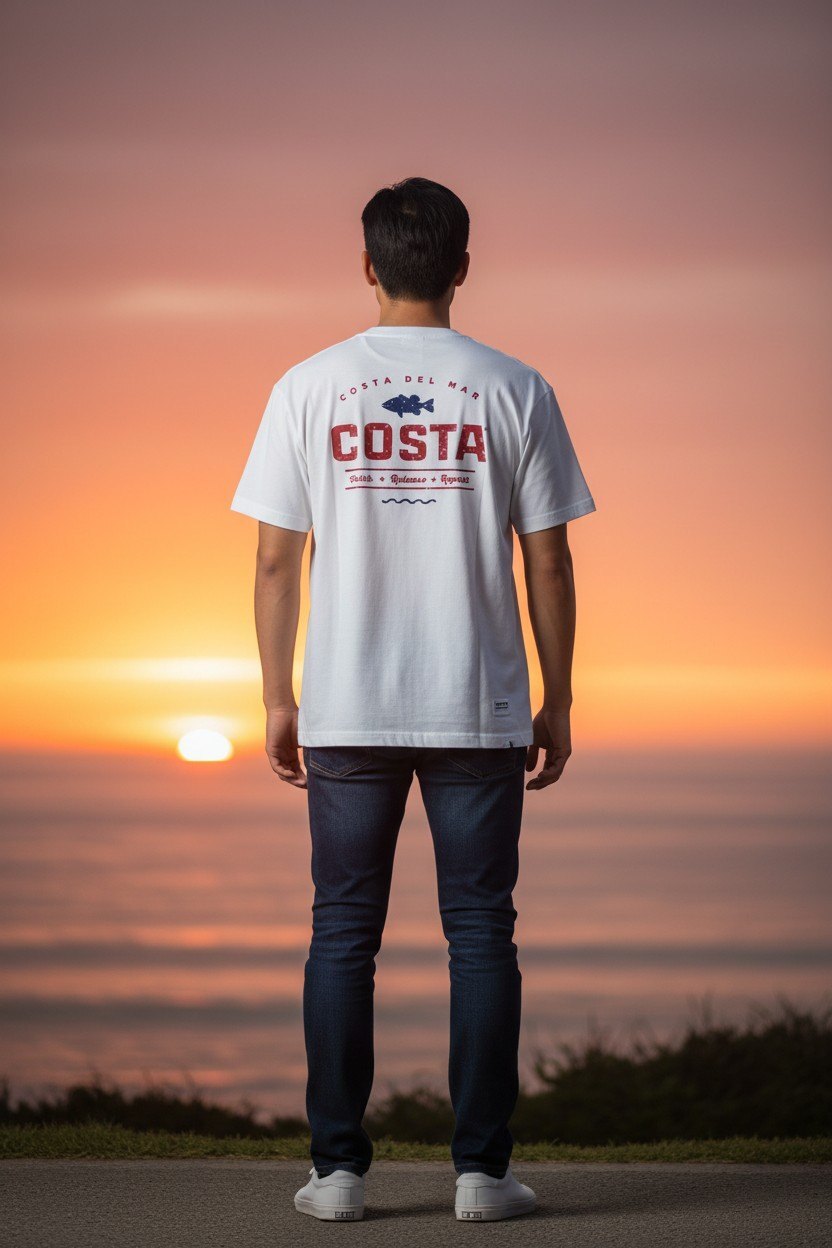 Costa White T-Shirt Large Logo Print Size L