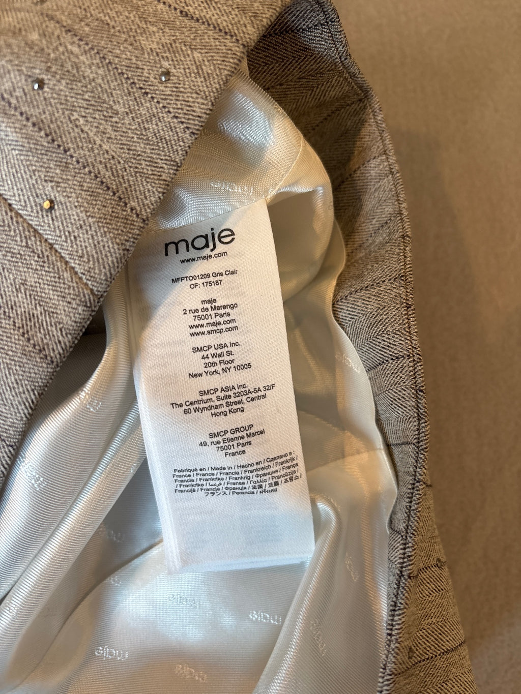 Maje Gray Wool Blend Vest with Rhinestone Detail Size 40