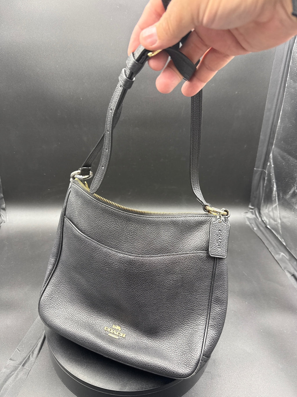 Coach Black Leather Crossbody Bag with Gold Hardware