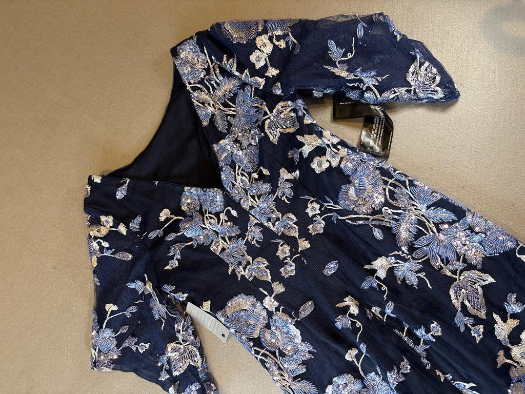 J S Collections Navy Multi Embroidered Floral Cocktail Dress