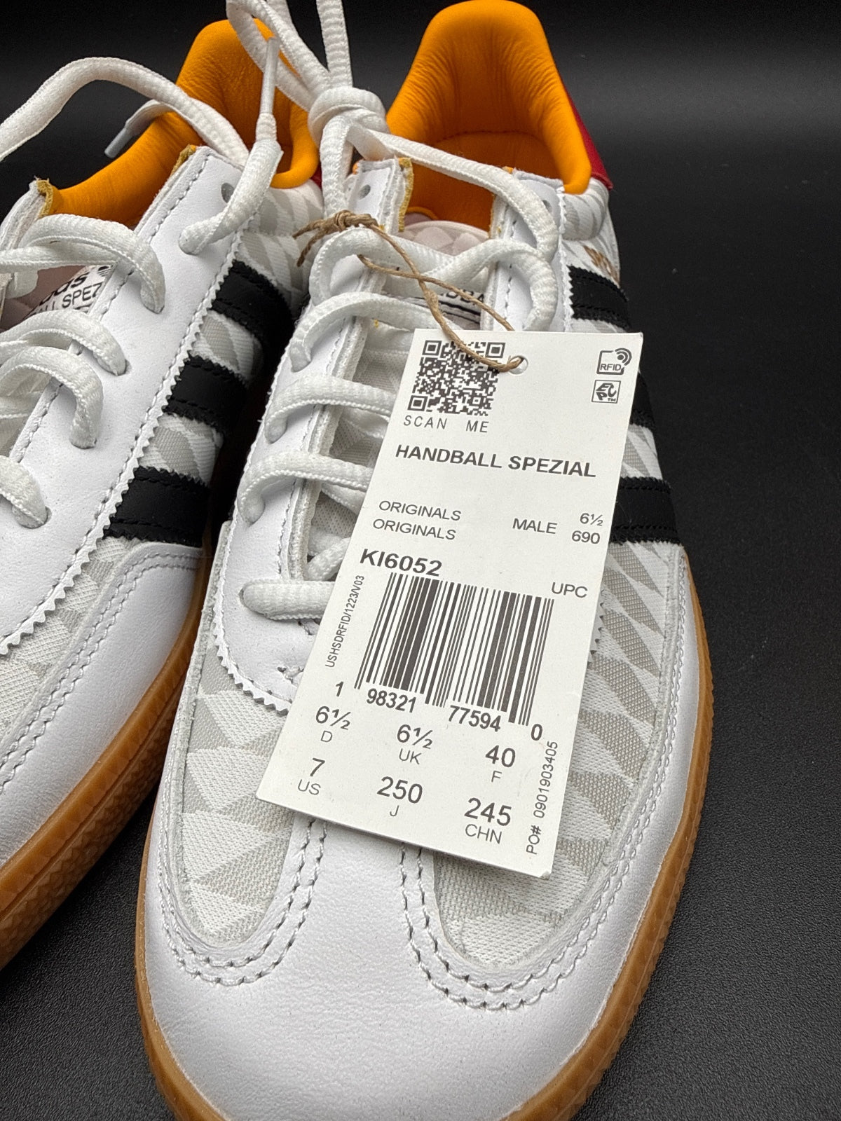 Adidas Handball Spezial Sneakers Size 6.5 White Black Orange