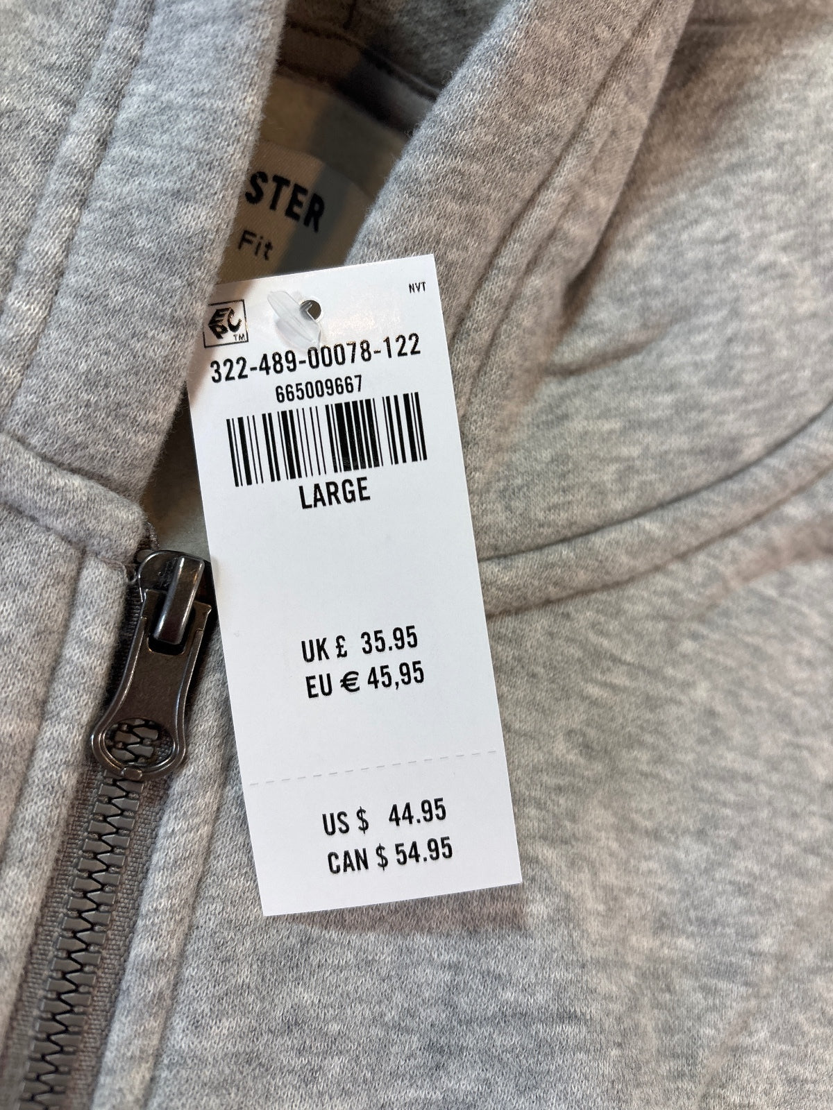 Hollister Men's Gray Boxy Fit Full Zip Hoodie Large