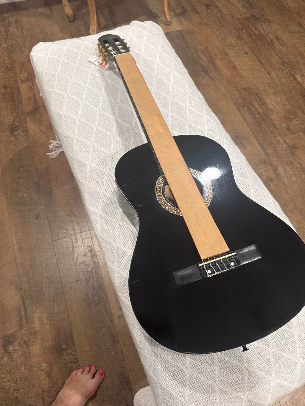 Full Size Black Classical Acoustic Guitar with Decorative Rosette