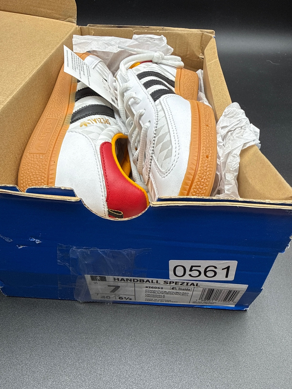 Adidas Handball Spezial Sneakers Size 6.5 White Black Orange