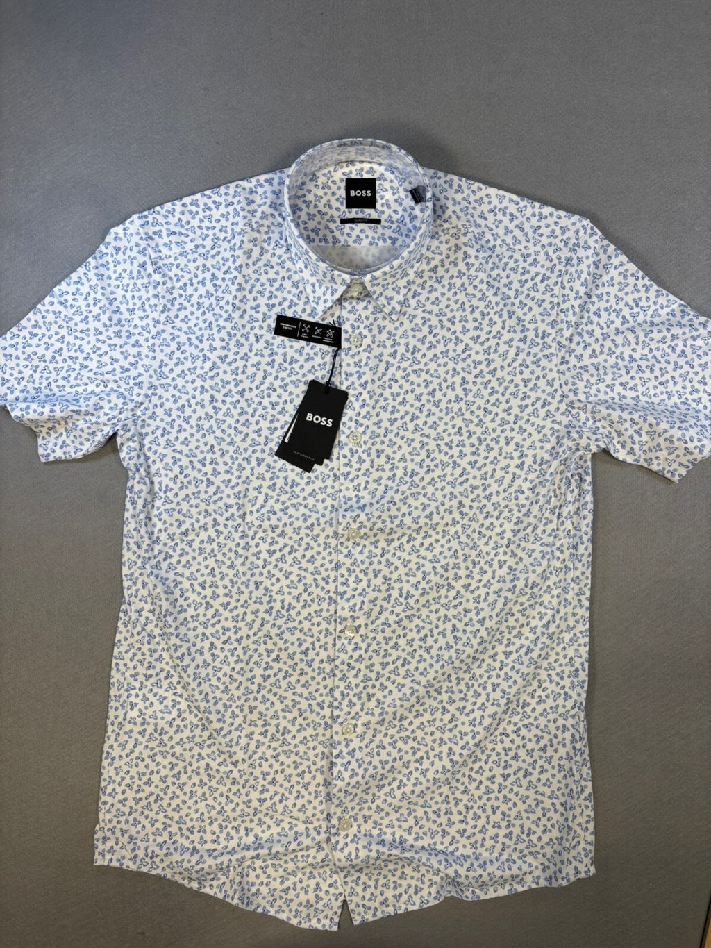 BOSS Slim Fit Short Sleeve Floral Print Button-Up Shirt - Size S