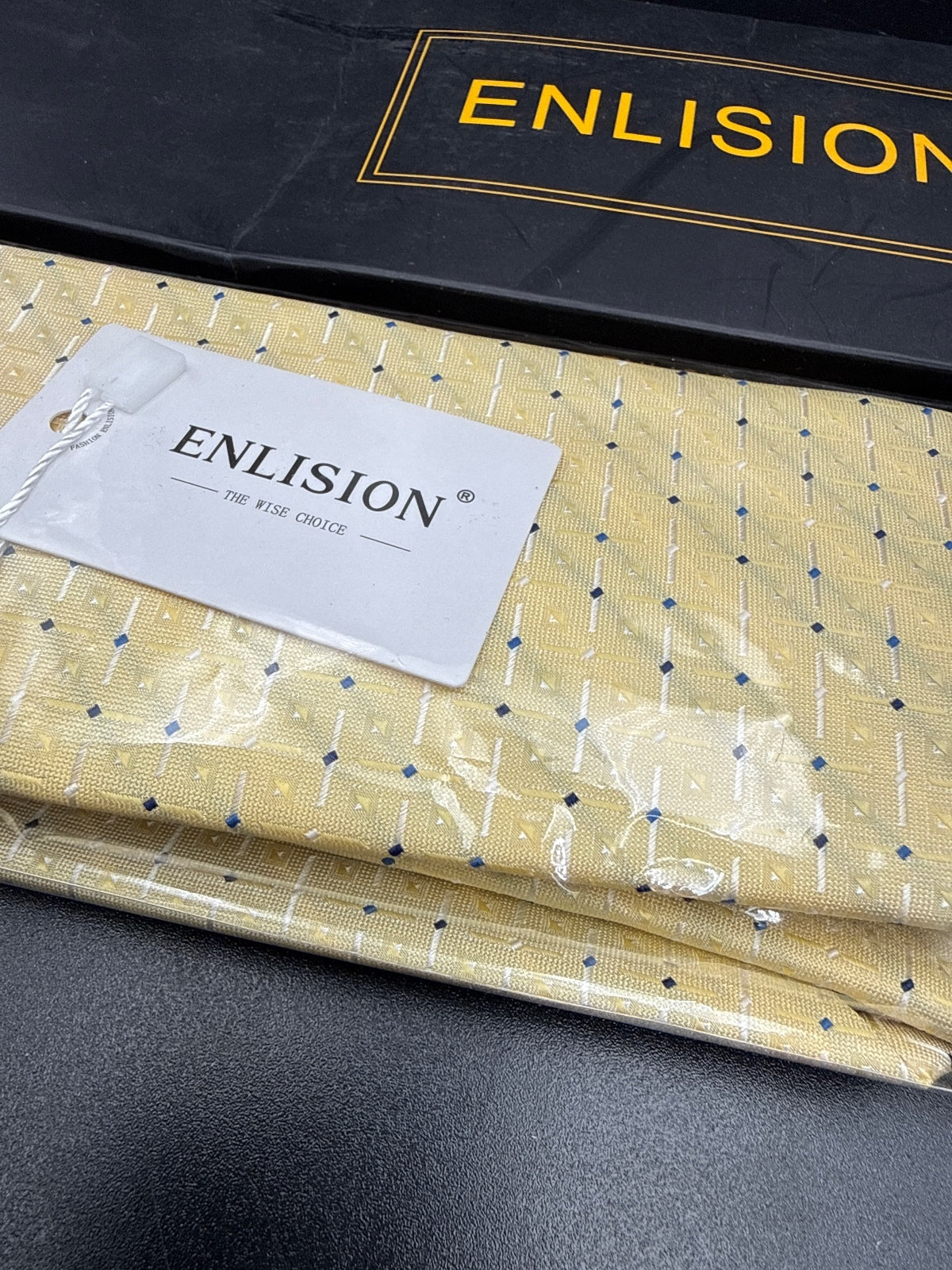 ENLISION Yellow Striped Pattern Tuxedo Set with Tie and Clip