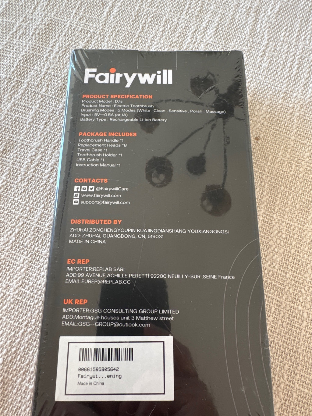 Fairywill D7s Electric Toothbrush with 8 Brush Heads and 5 Cleaning Modes, Pink