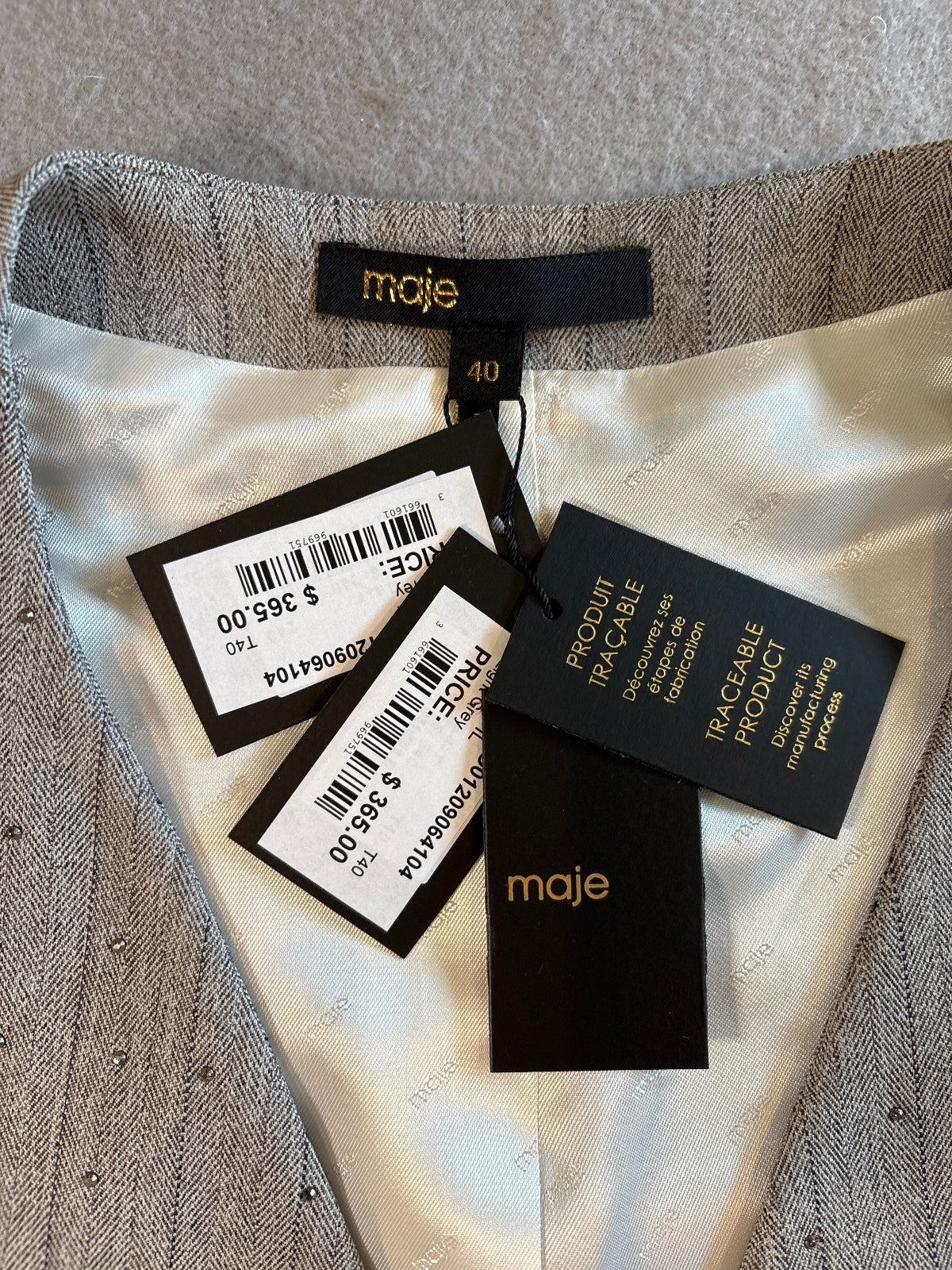 Maje Gray Wool Blend Vest with Rhinestone Detail Size 40