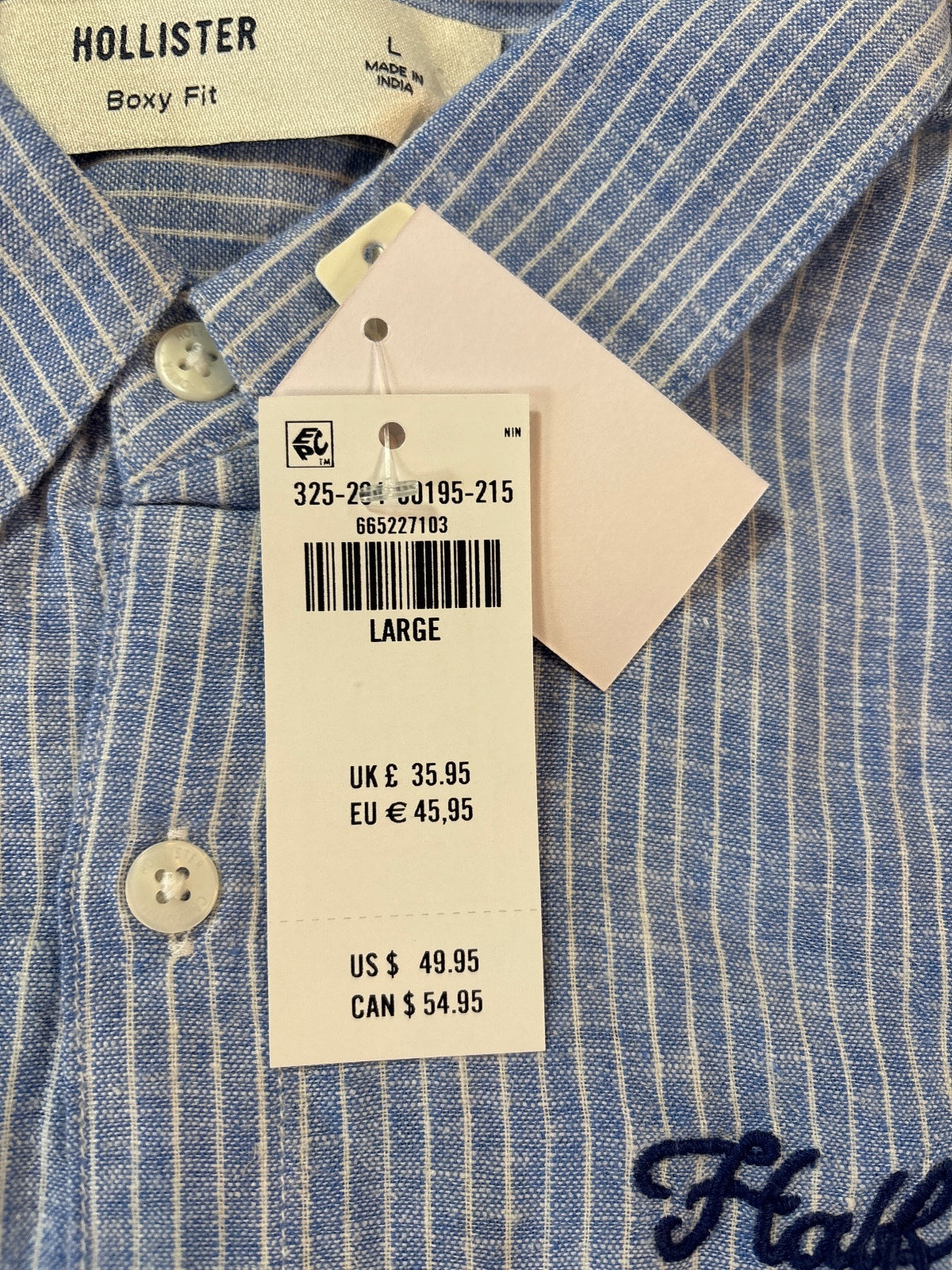 Hollister Men's Boxy Fit Short Sleeve Button-Up Shirt Large