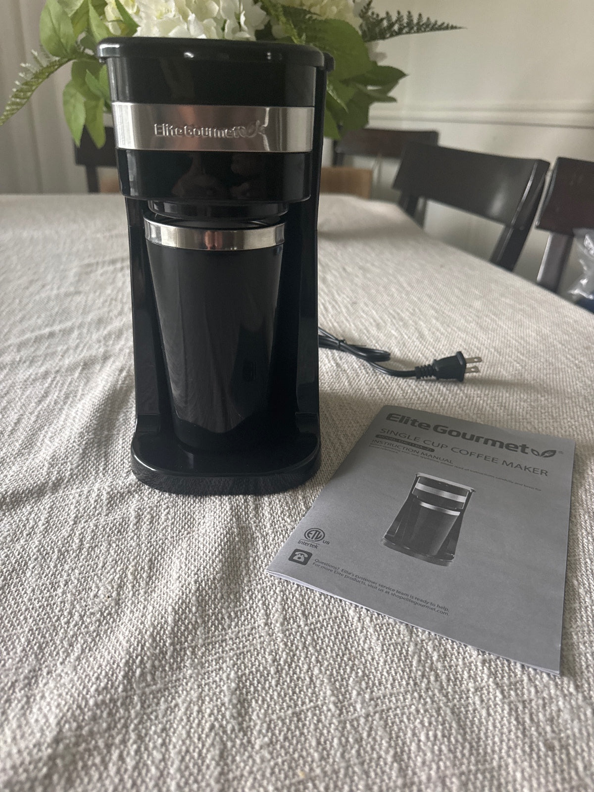 Elite Gourmet Single Serve Coffee Maker with Travel Mug Black