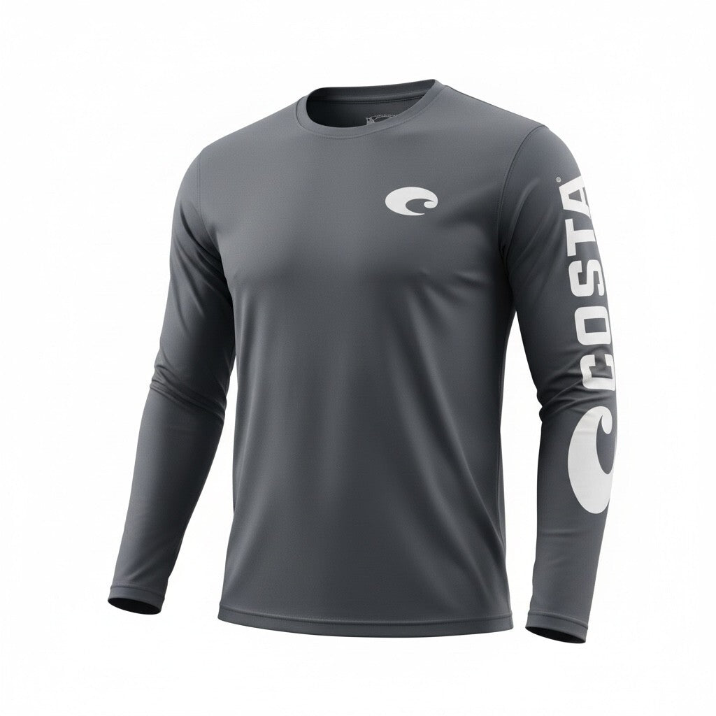 Costa Technical Crew Long Sleeve Shirt Large Gray with Logo