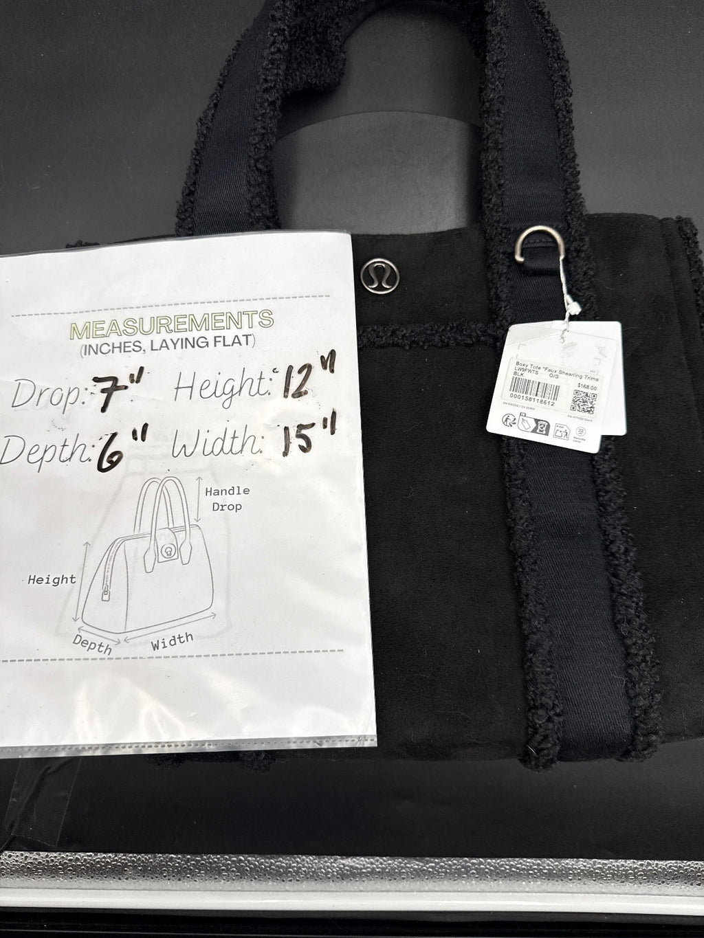 Lululemon Boxy Tote with Faux Shearling Trims Black
