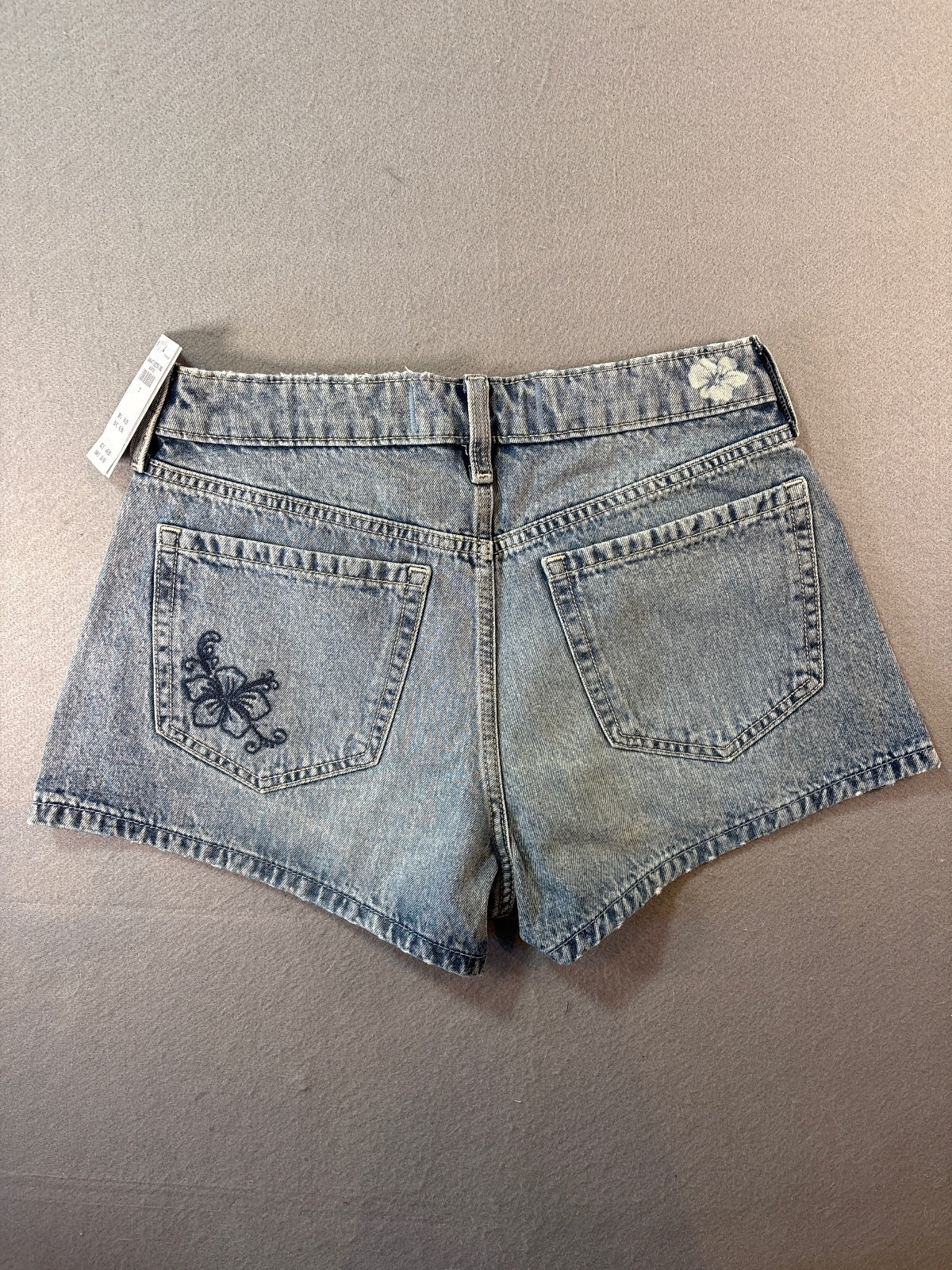 Hollister High-Rise A-Line Denim Shorts with Floral Embroder