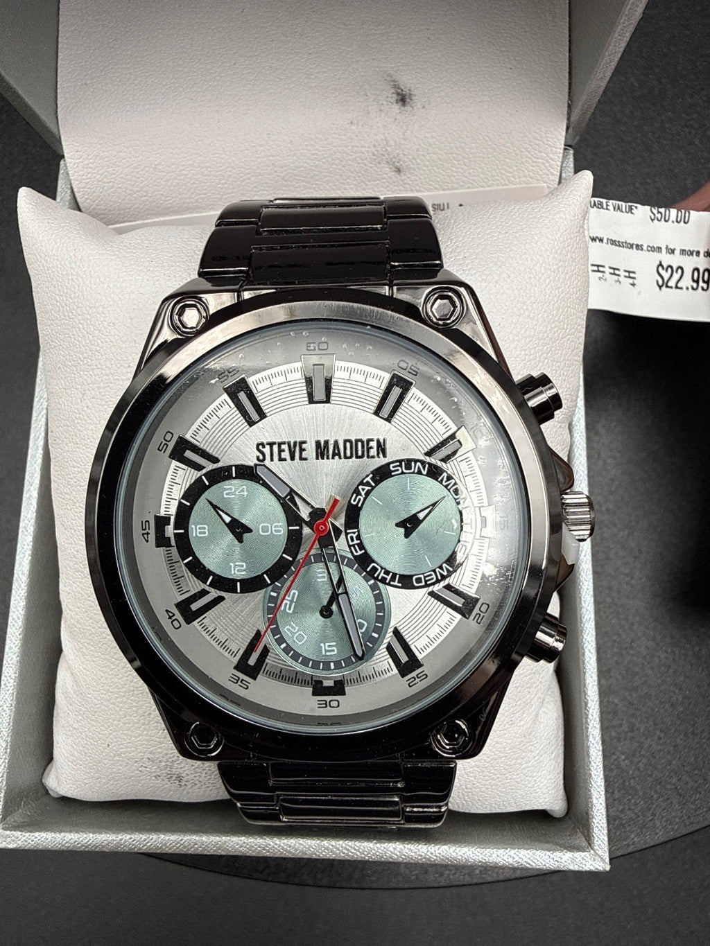 Steve Madden Men's Black Stainless Steel Chronograph Wristwatch