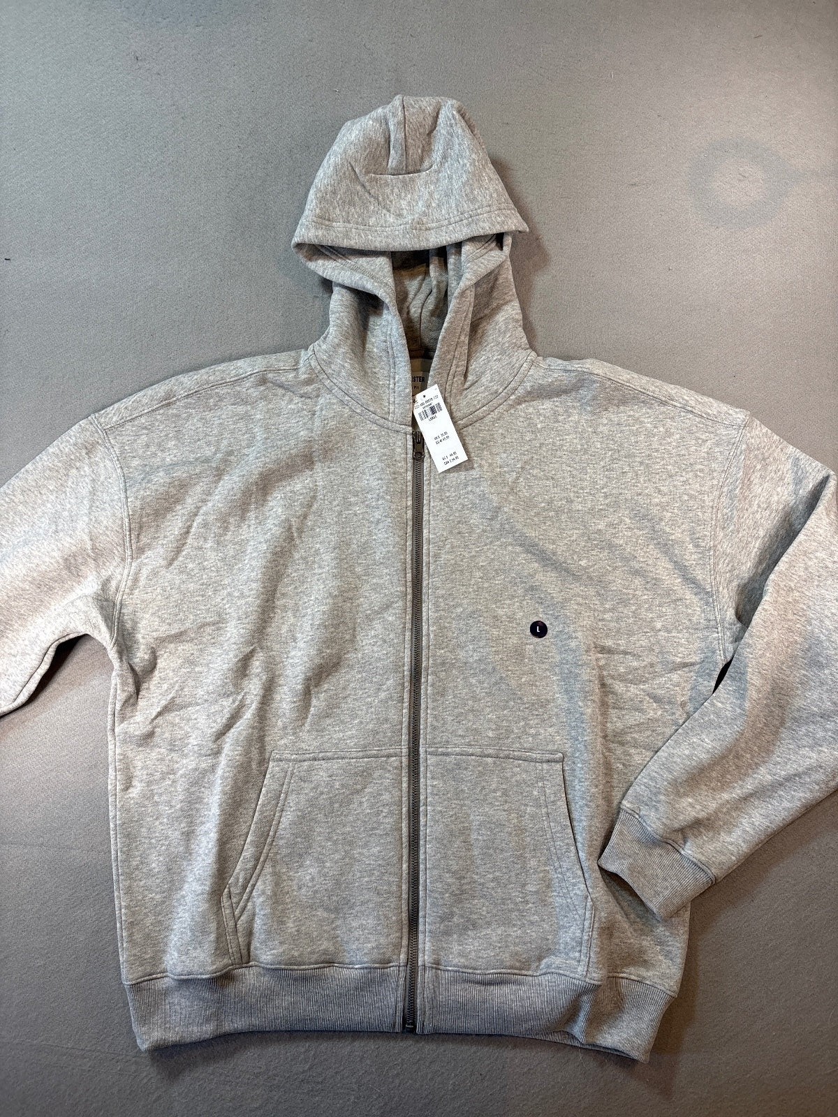 Hollister Men's Gray Boxy Fit Full Zip Hoodie Large