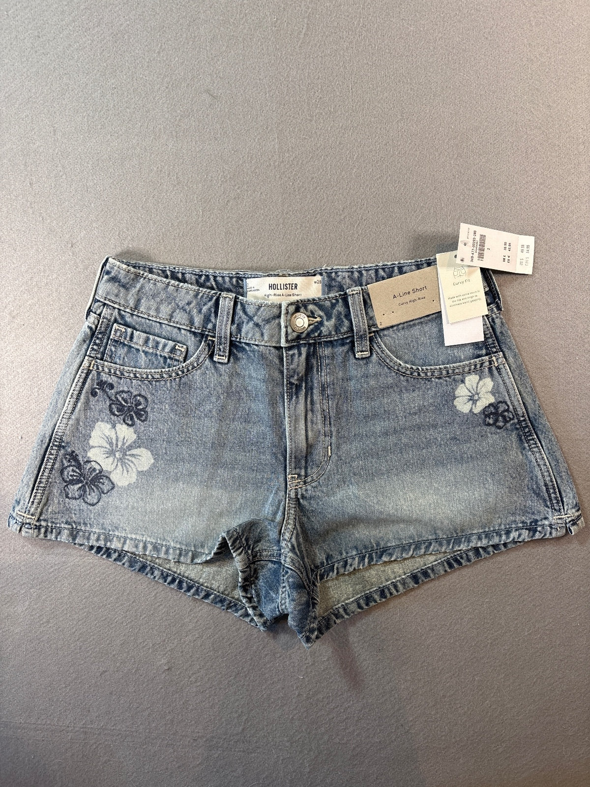 Hollister High-Rise A-Line Denim Shorts with Floral Embroder