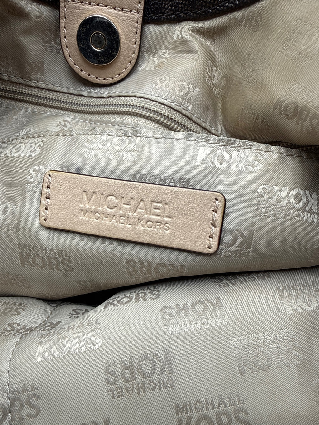 Michael Kors Large Brown MK Logo Tote Bag with Gold Chain