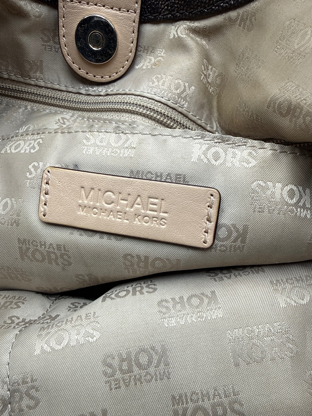 Michael Kors Large Brown MK Logo Tote Bag with Gold Chain