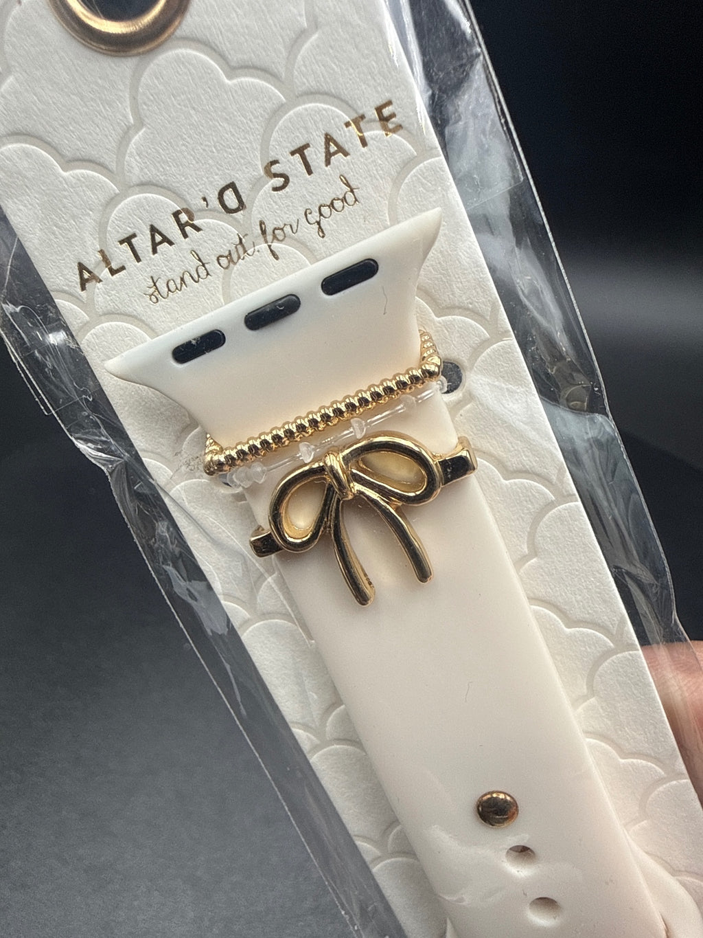 Altar'd State Ivory Watch Strap with Gold Bow Accent