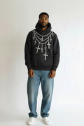Original Sin Black Hoodie with Chain and Cross Design Size L