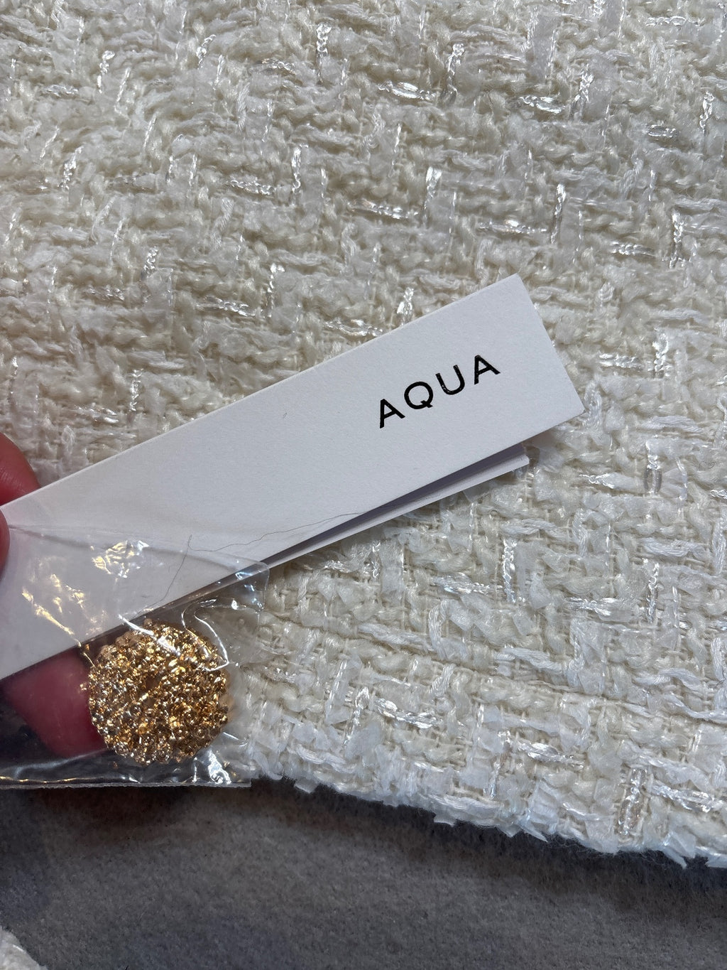 Aqua Ivory Tweed Cropped Jacket with Gold Buttons, Size M