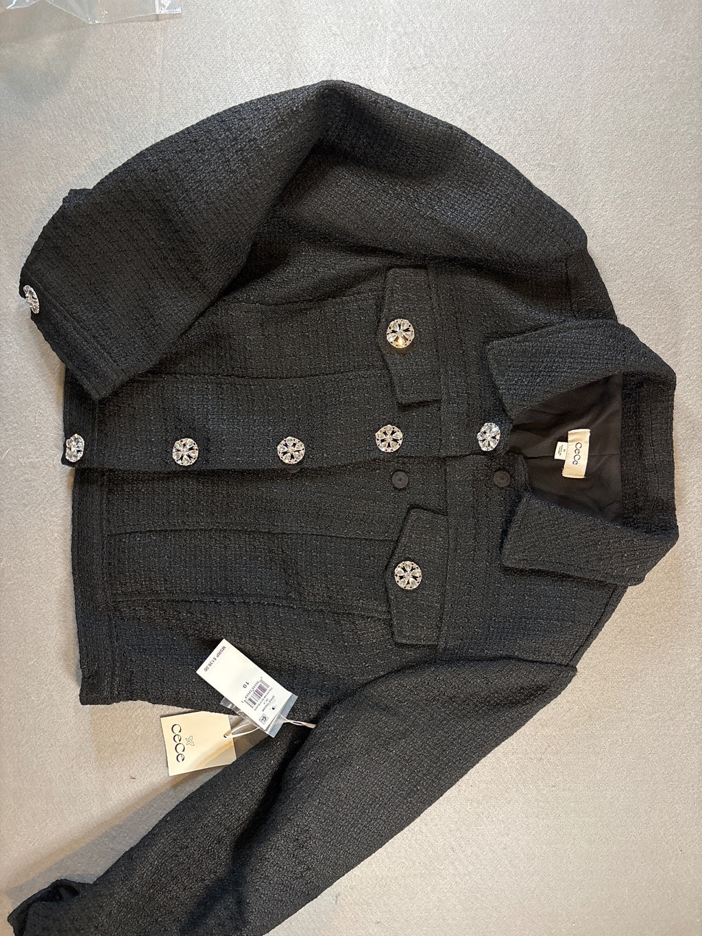 CeCe Textured Gray Quilted Button‑Front Jacket – Size 10