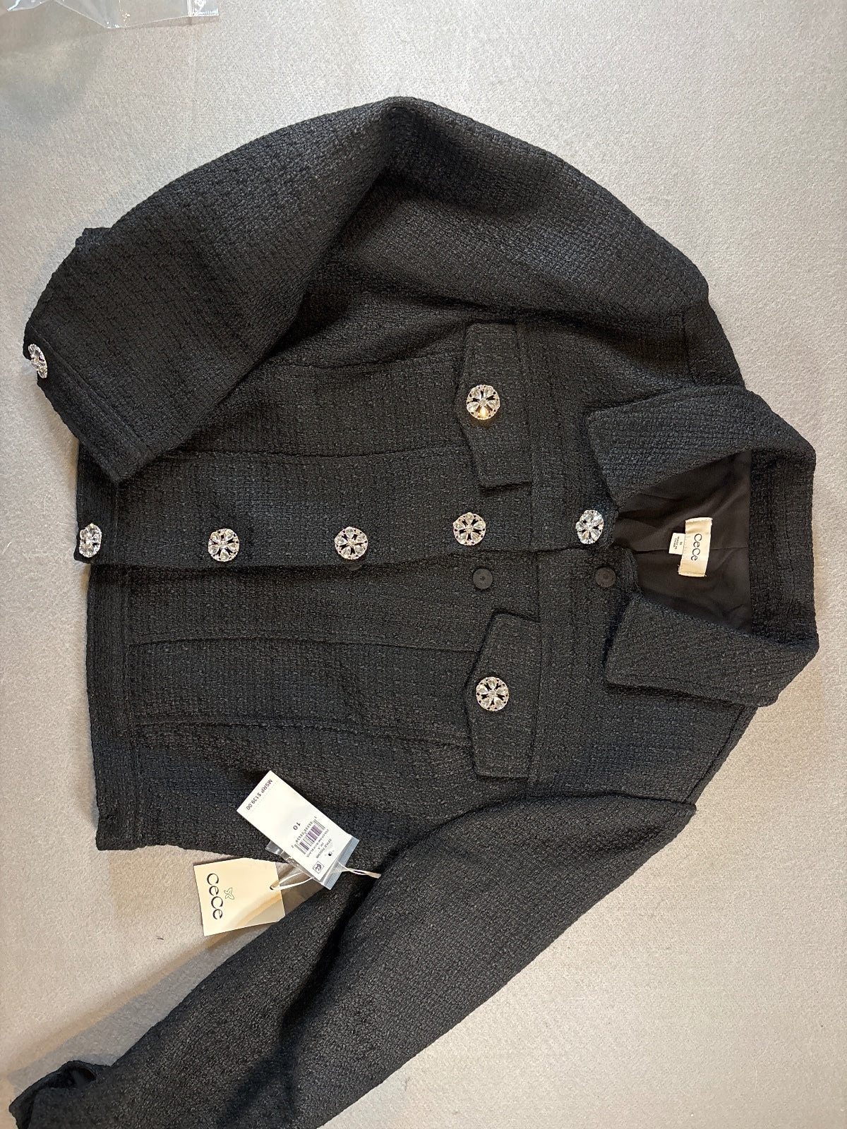 CeCe Textured Gray Quilted Button‑Front Jacket – Size 10