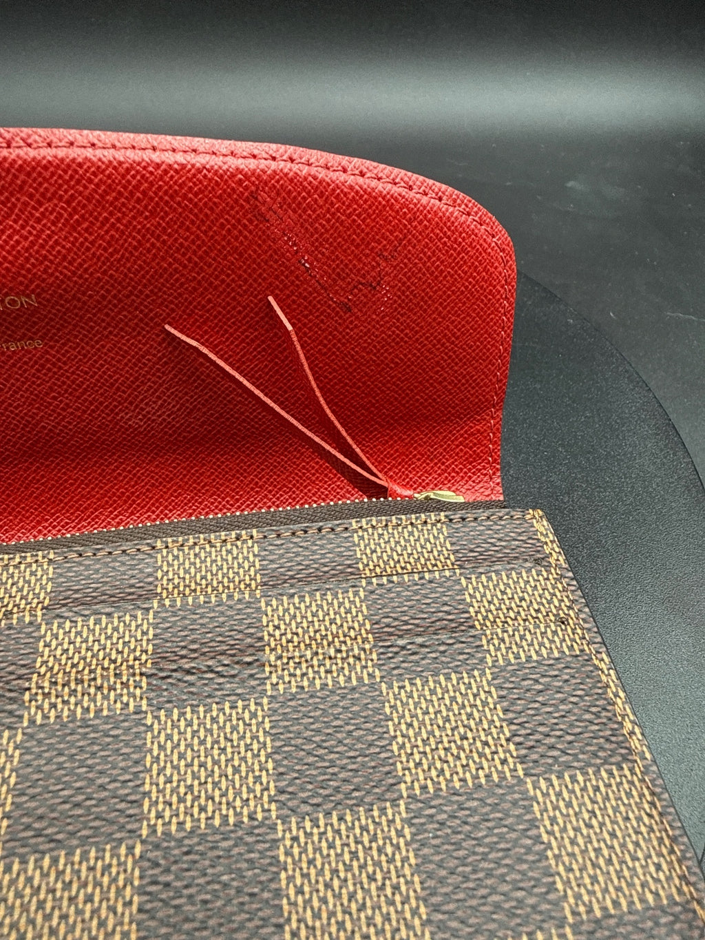 Louis Vuitton Damier Ebene Canvas Red Interior Long Wallet