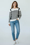 Karl Lagerfeld Paris Striped Crew Neck Sweater Medium Black/