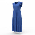 Blue Ruffled Sleeve Tiered Maxi Dress XL