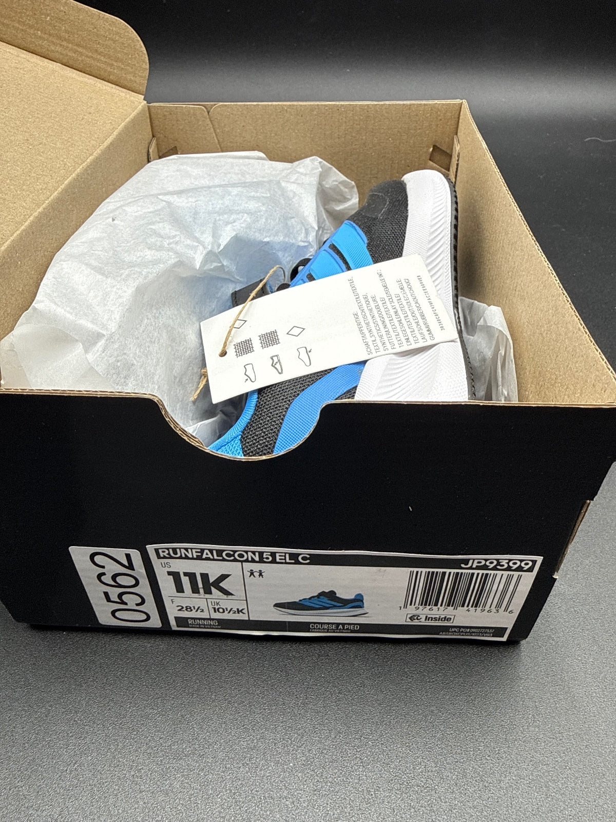 Adidas Runfalcon 5 EL C JP9399 Kids 11K Blue Black NIB