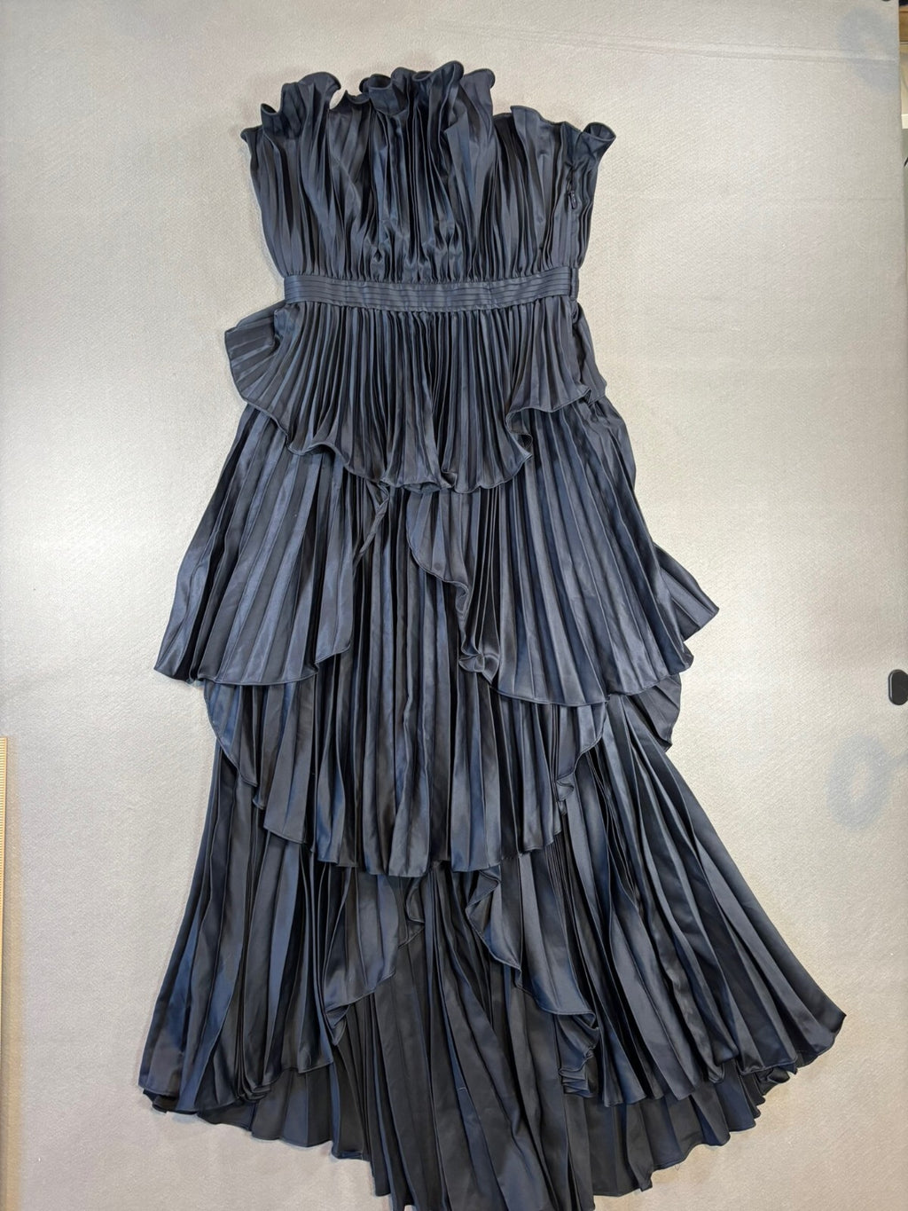AMUR Janey Tiered Shell Midi Dress Navy Size 8