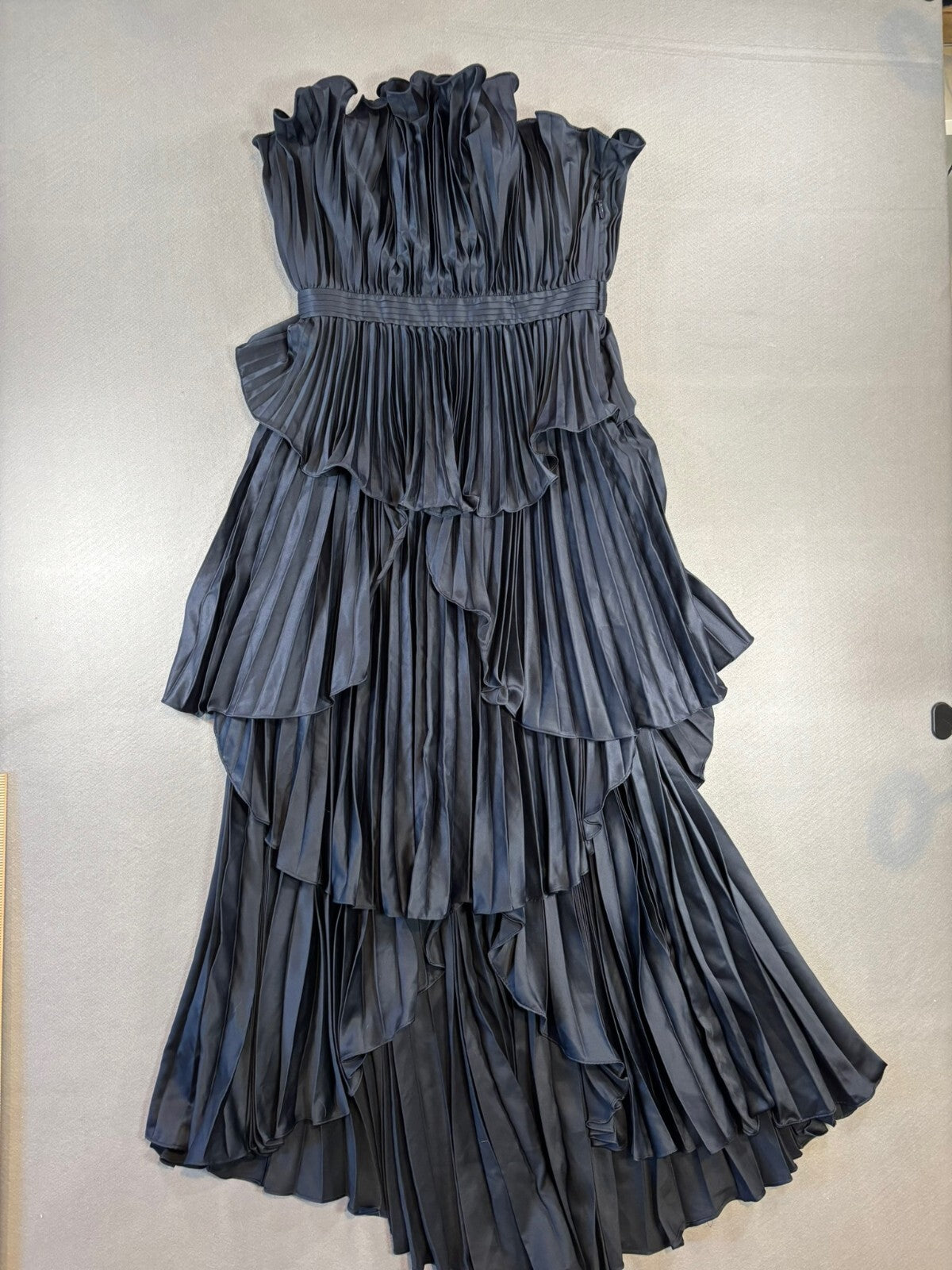 AMUR Janey Tiered Shell Midi Dress Navy Size 8