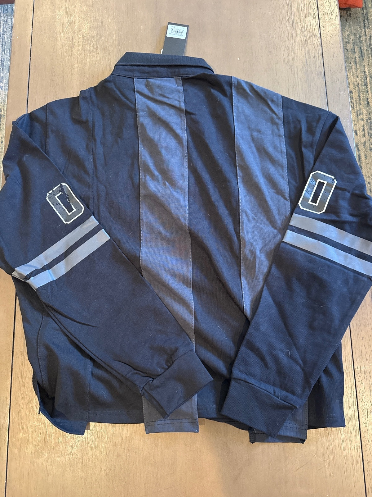 Watson Black and Gray Striped Long Sleeve Polo Shirt Lrg