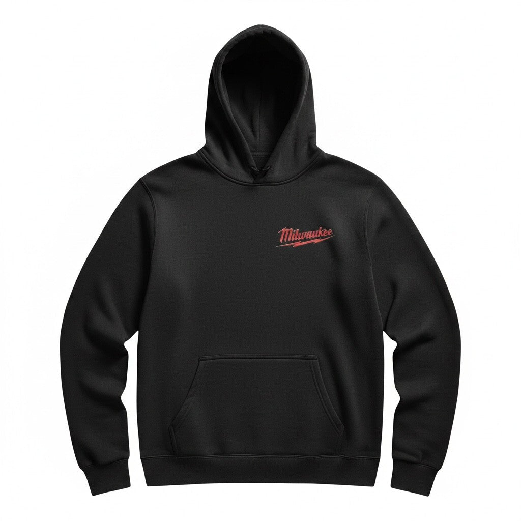 Milwaukee Black Hoodie with Red Logo and Skull Design